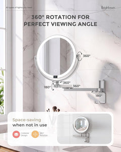 4000mAh Rechargeable Wall Mounted Lighted Makeup Mirror, 3 Color Lights & Smart LED Digital Display