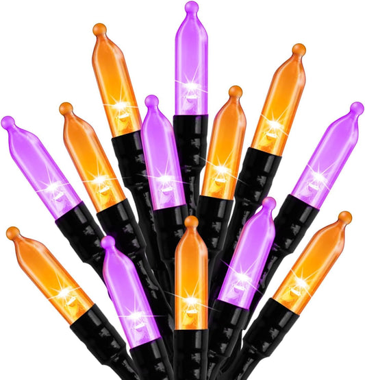 Outdoor Halloween Lights - 33 Feet, 100 LED Orange and Purple String Lights