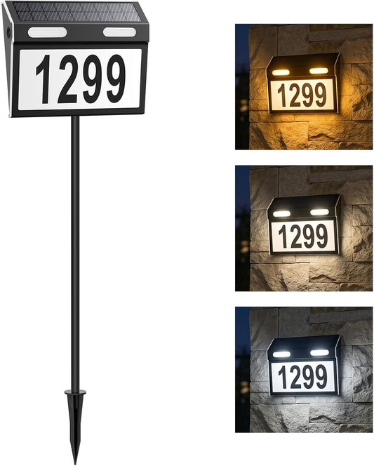 3 Colors Solar Powered Address Signs House Number for Yard Garden Home (Black)