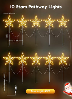 10Pcs/Set Large Waterproof Star Stake Pathway Lights for Outdoor Christmas Decorations, Warm White