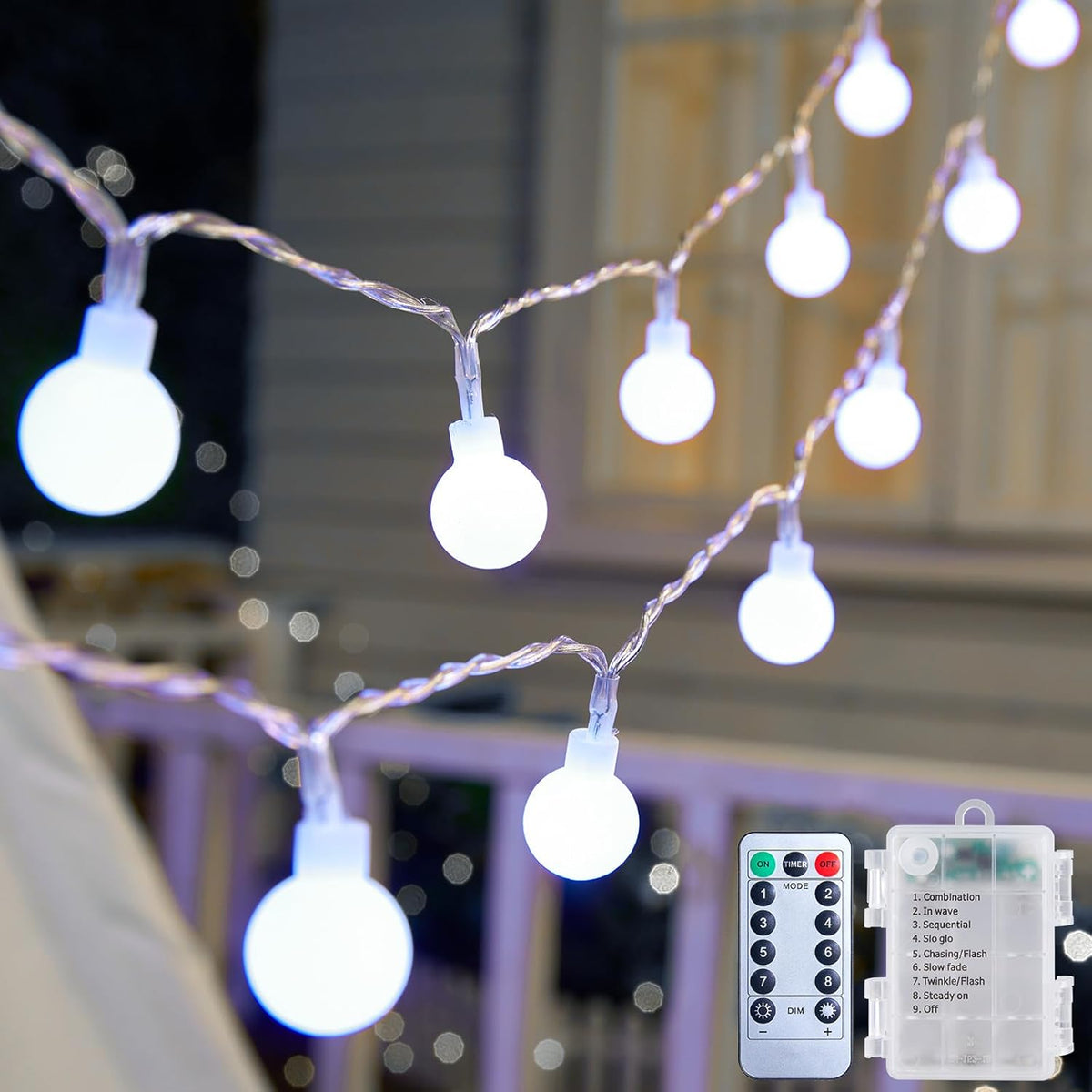 21FT 60 LED Battery Operated Globe Fairy Lights with Remote, 8 Modes, Cool White