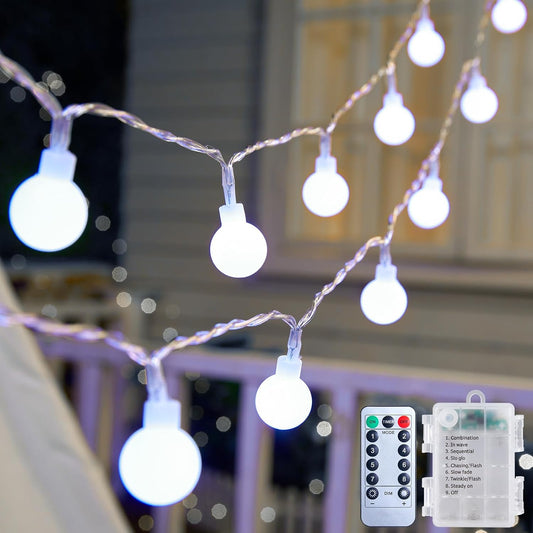 21FT 60 LED Battery Operated Globe Fairy Lights with Remote, 8 Modes, Cool White