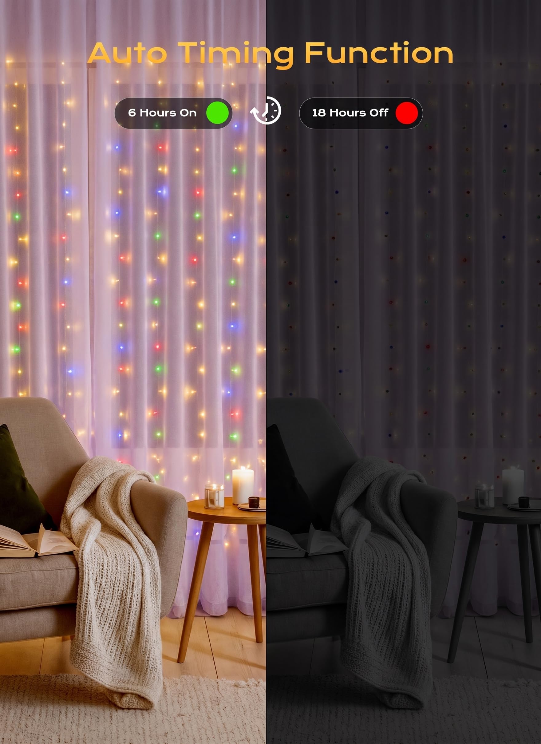 300 LED 9.8 FT USB Plug in Curtain Fairy Lights with Remote & USB Adapter, 8 Modes, Multicolor