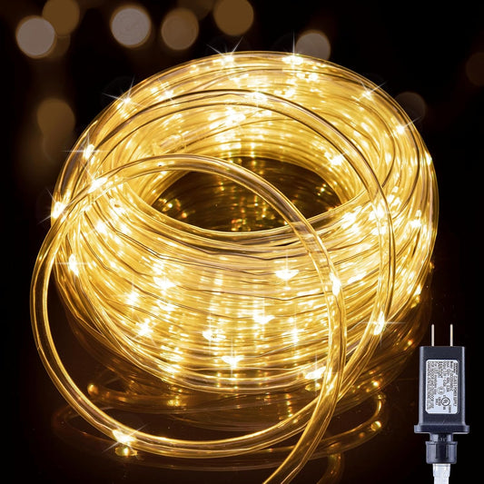33ft 100 Led Plug in Rope String Lights for Indoor Outdoor Bedroom Trees Decor, Warm White