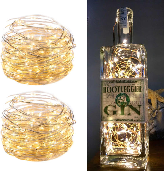 2Pack 33Ft 100 LEDs Plug in Silver Wire Firefly Fairy Lights, Adaptor Included, Warm White
