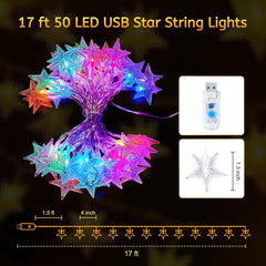 Color Changing Star String Lights - 17 ft 50 LED Fairy Lights
