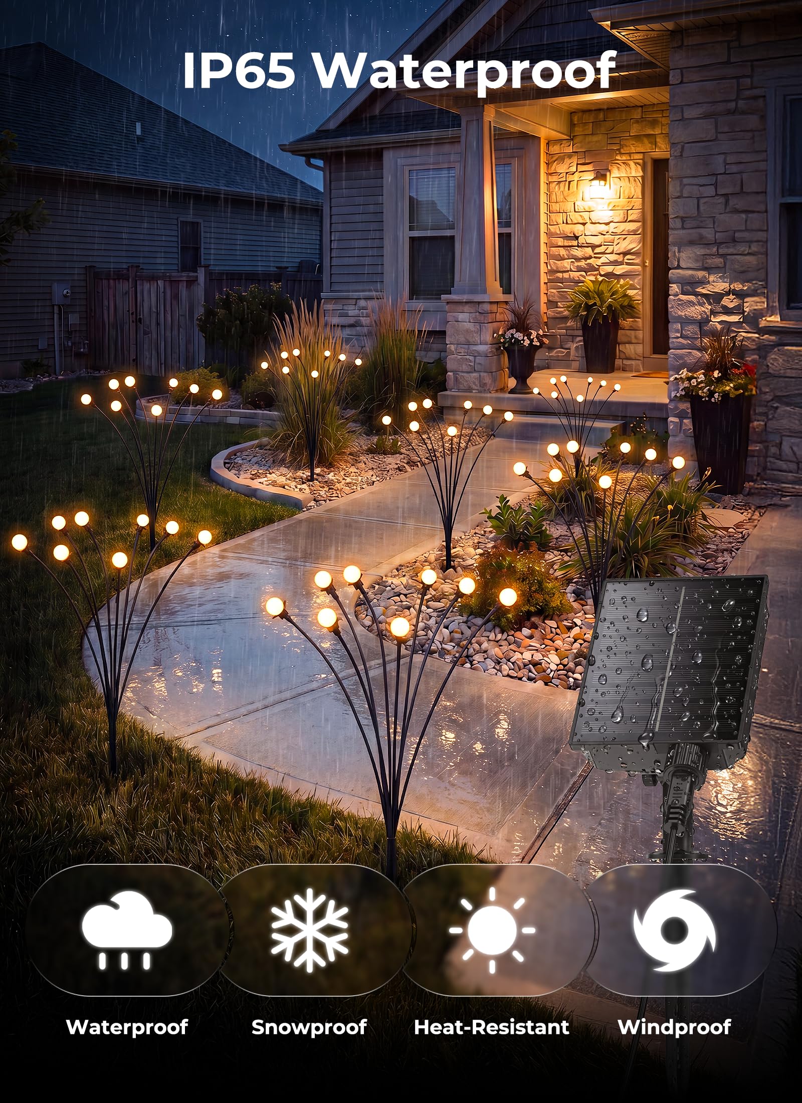 4 Pack 32 LED Firefly Solar Powered Stake Lights for Garden Yard Pathway,Warm White