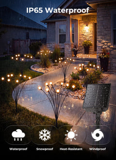 4 Pack 32 LED Firefly Solar Powered Stake Lights for Garden Yard Pathway,Warm White