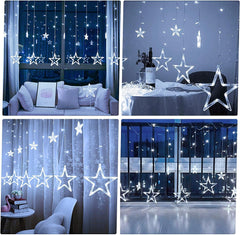 Plug In 9ft 138 LED 12 Star Drops Christmas Window Lights with Remote, 8 Modes, White