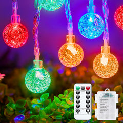 33ft 60 LED Battery Operated Crystal Globe Fairy Lights with Remote, 8 Modes, Multicolor