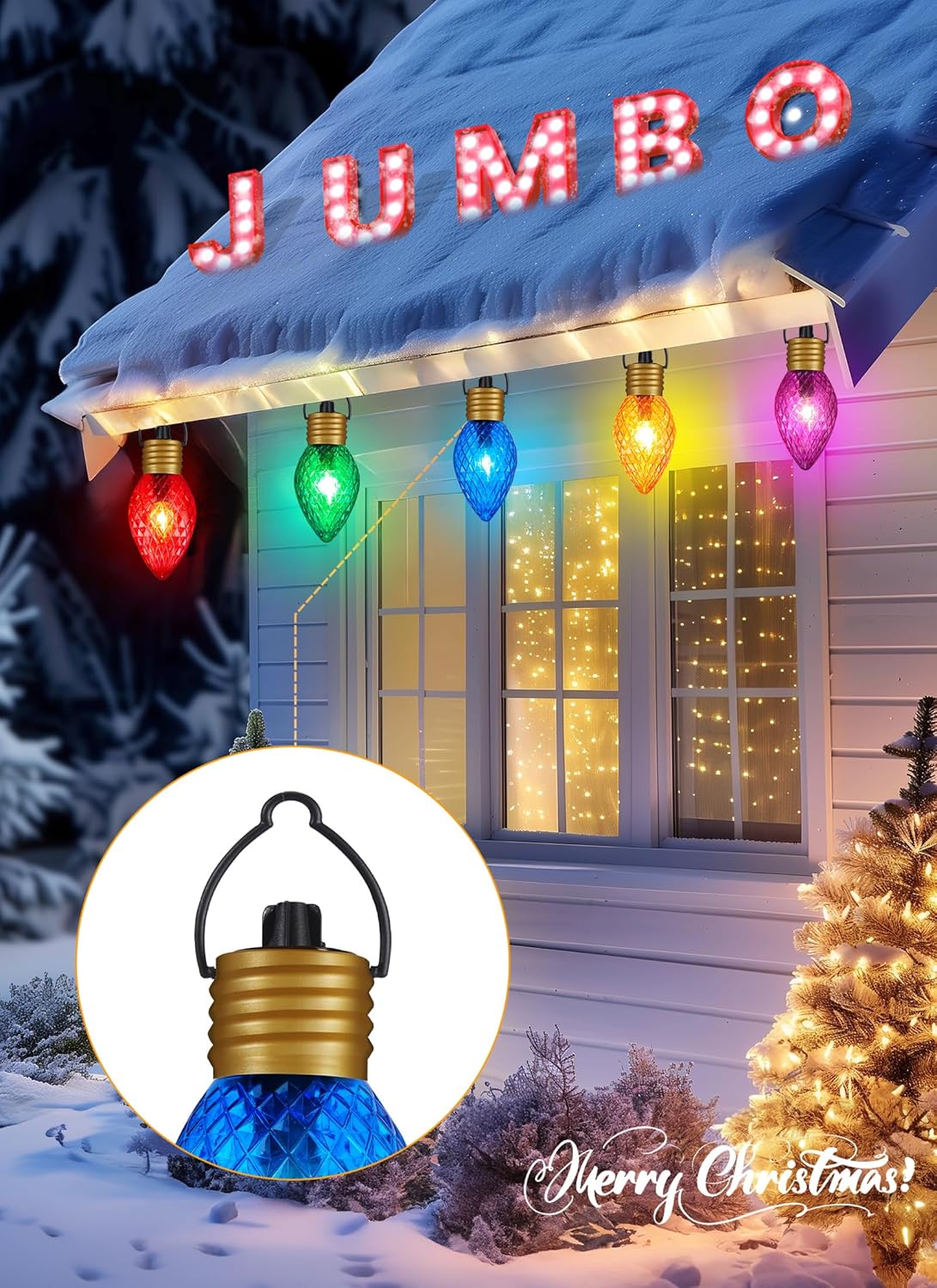 Solar Strawberry Jumbo Christmas Lights Outdoor - 2 Pack Total 44 FT 20 LED Jumbo C9 Christmas Pathway Lights with Timer, 8 Modes, Multicolor