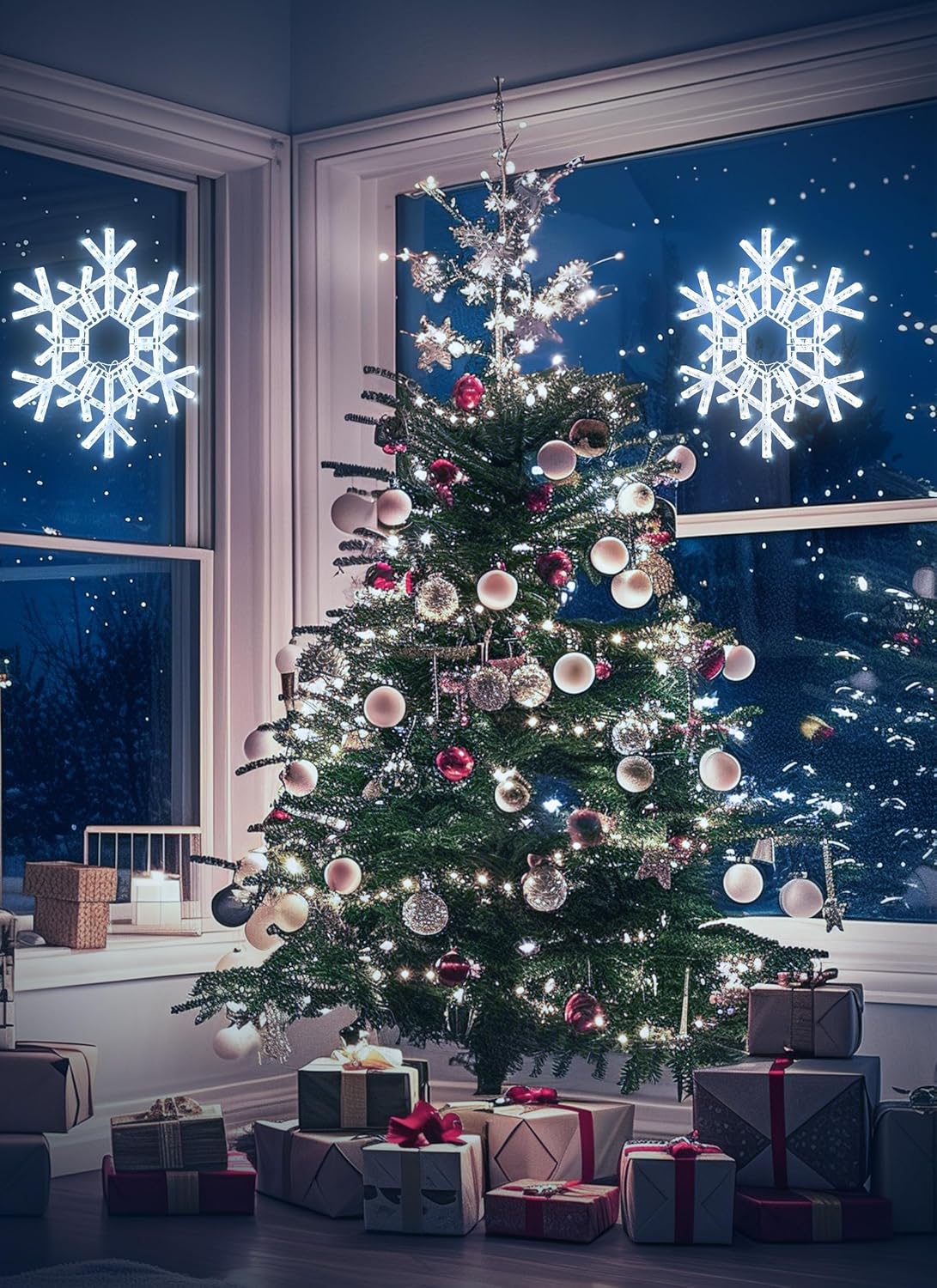 Christmas Snowflake Lights Outdoor Indoor, Multi-Size (20"/36") Multi-Color Folding LED Hanging Lights