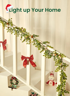 Christmas Garland with Lights, Battery Operated, 6 Ft 20 LED Lighted Pine Leaves Garland, 2 Pack