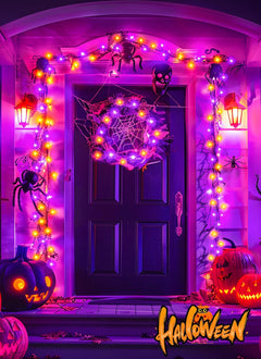 Halloween String Lights Battery Operated 10FT 120 LED Orange Purple