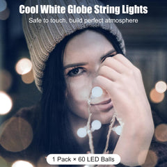 21FT 60 LED Battery Operated Globe Fairy Lights with Remote, 8 Modes, Cool White