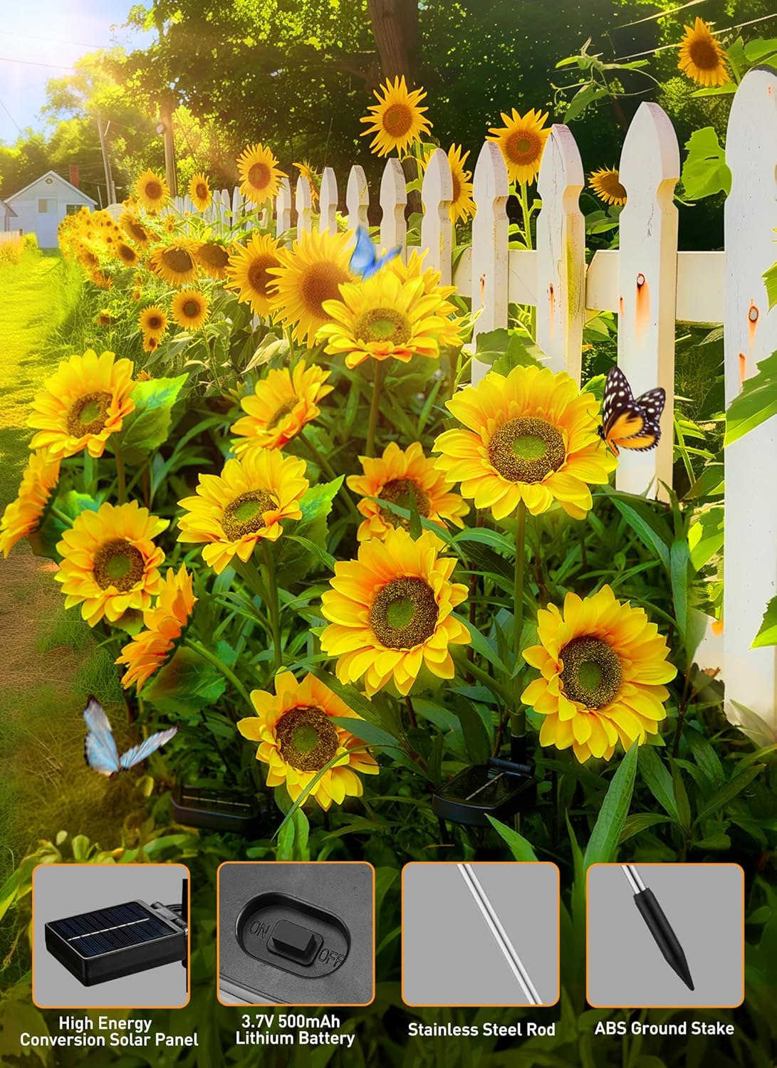 4 Pack Realistic Sunflowers Solar Powered Garden Pathway Lights for Yard & Patio Decorations