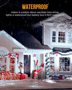 Pure White 10ft 120 LED Battery Operated Silver Wire Firecracker Cluster Lights for Christmas Wedding DIY Decor