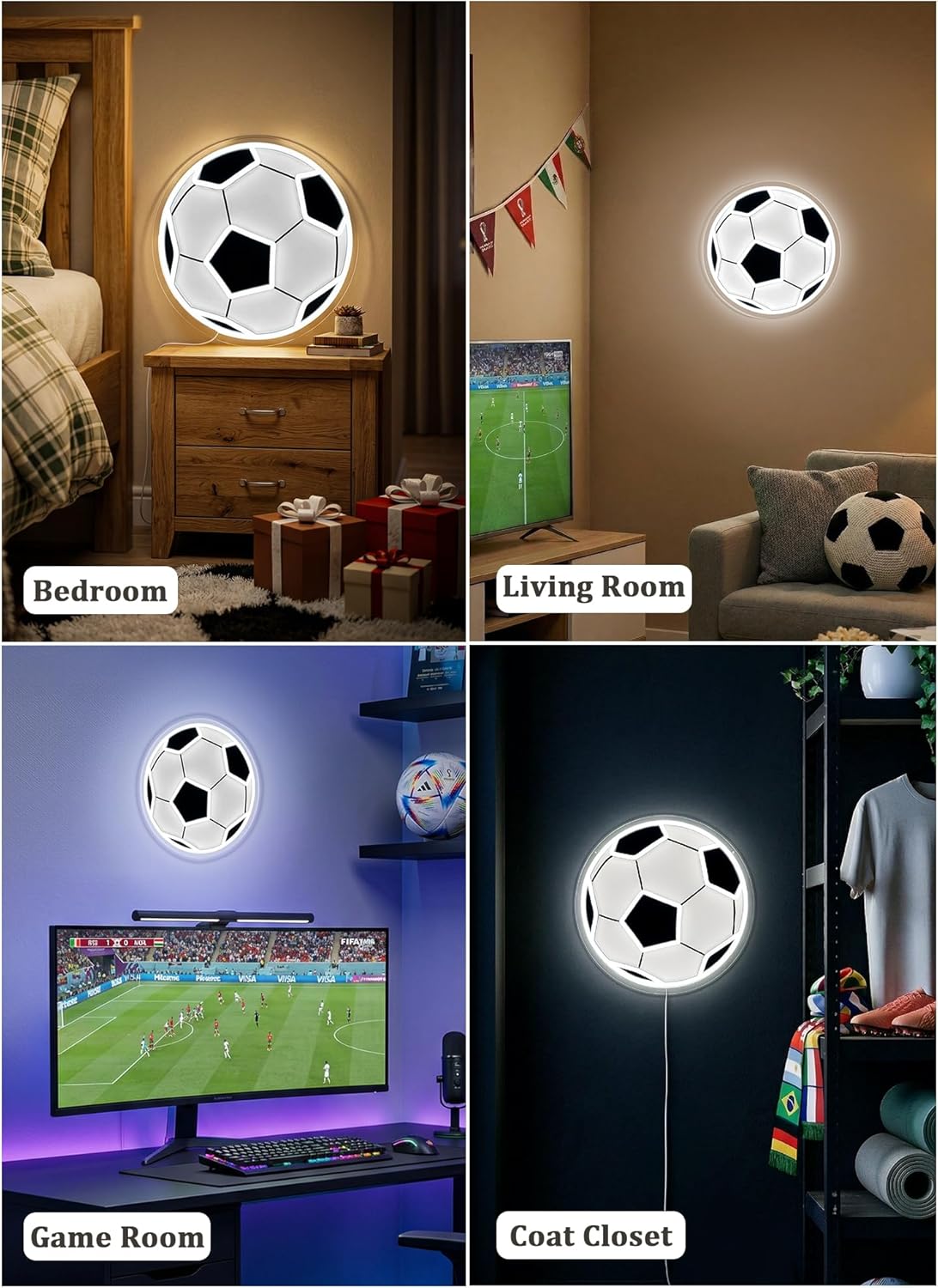 1 Pack/ 2 Pack 12.6In x 12.6In Soccer Light Neon Sign for Soccer Ball Fans Bedroom Decor