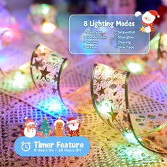 2 Pack Christmas Tree String Lights - 33ft 100 LED Gold Ribbon