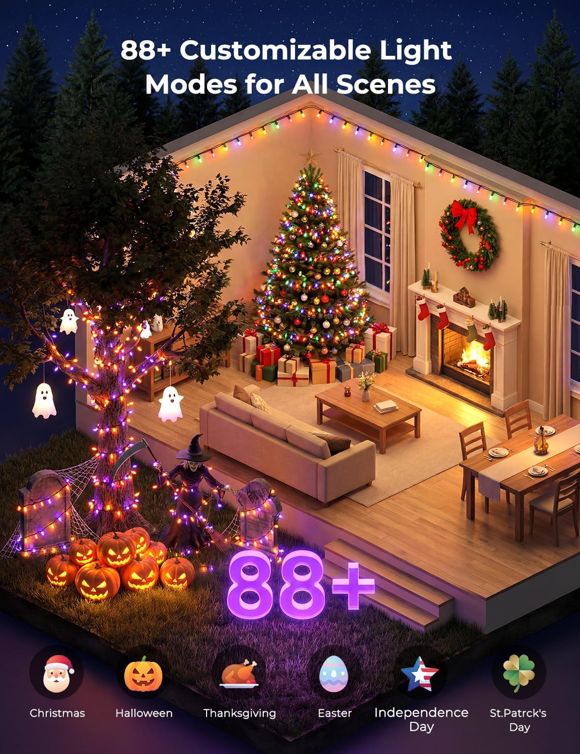 82ft 250LED Smart Color Changing Christmas Halloween Tree Lights, Smart App & Timer