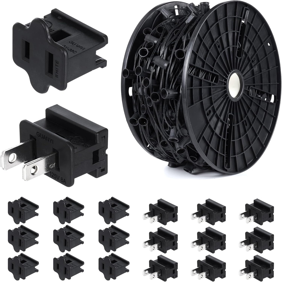 Commercial 250FT/500FT C9/E17 Christmas Light Sockets Set Spool, C9 String Light Stringer 12" Spacing Green Wire