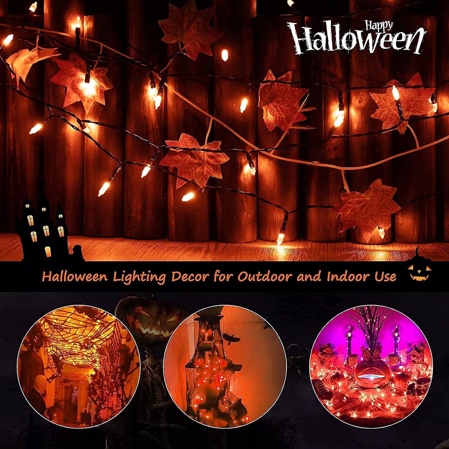 2Pack 17.8Ft 50 LED Battery Operated Mini Bulbs String Light for Halloween Haunted House Party, Orange