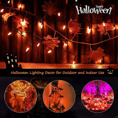 2Pack 17.8Ft 50 LED Battery Operated Mini Bulbs String Light for Halloween Haunted House Party, Orange