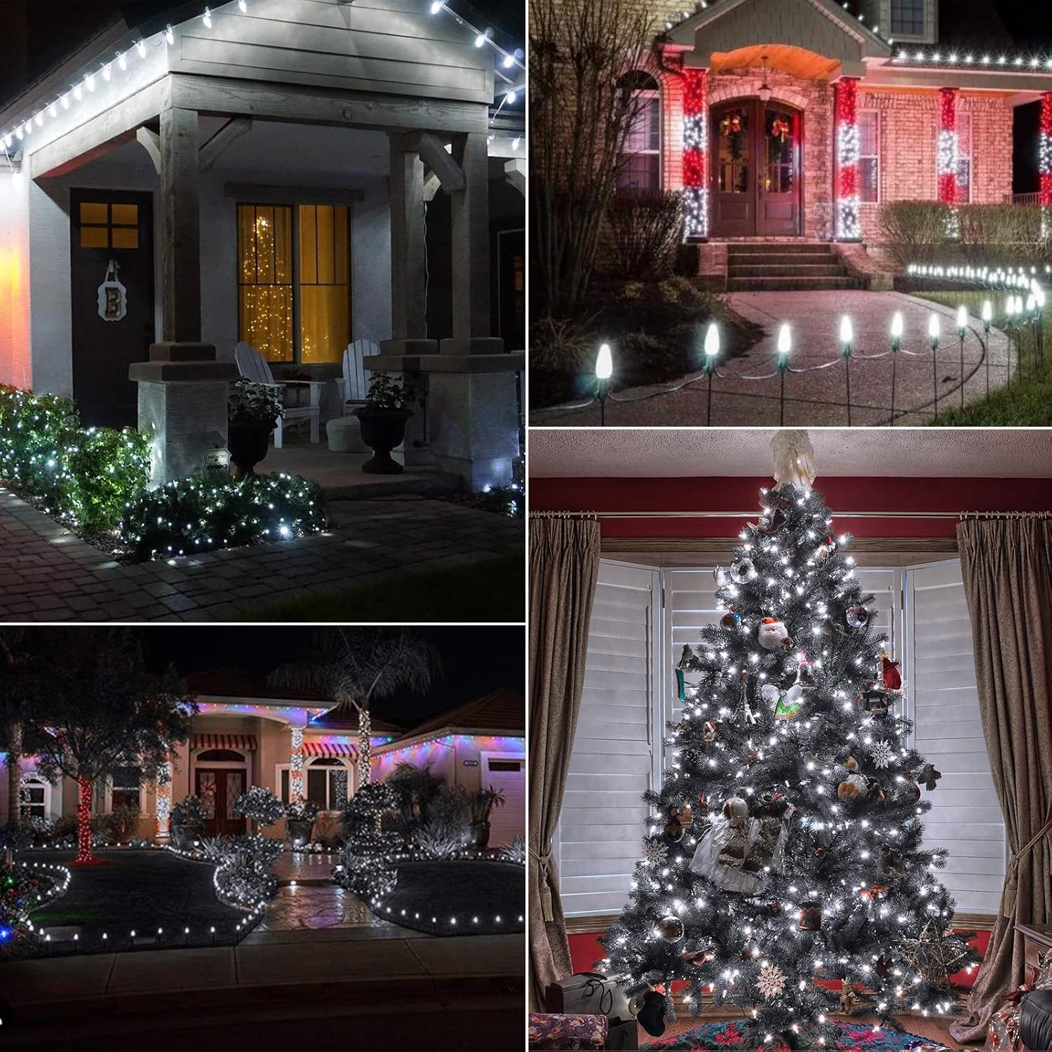 100Ft Plug in 100 Pure White C9 Strawberry LED Bulbs String Lights for Christmas Pathway, Green Wire