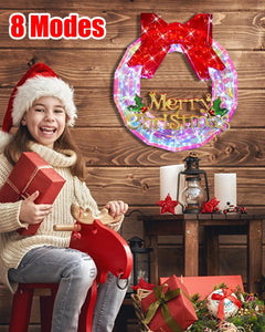 12in LED Pre-Lit Christmas Wreath - Iridescent, USB Powered, 8 Modes, Cold White