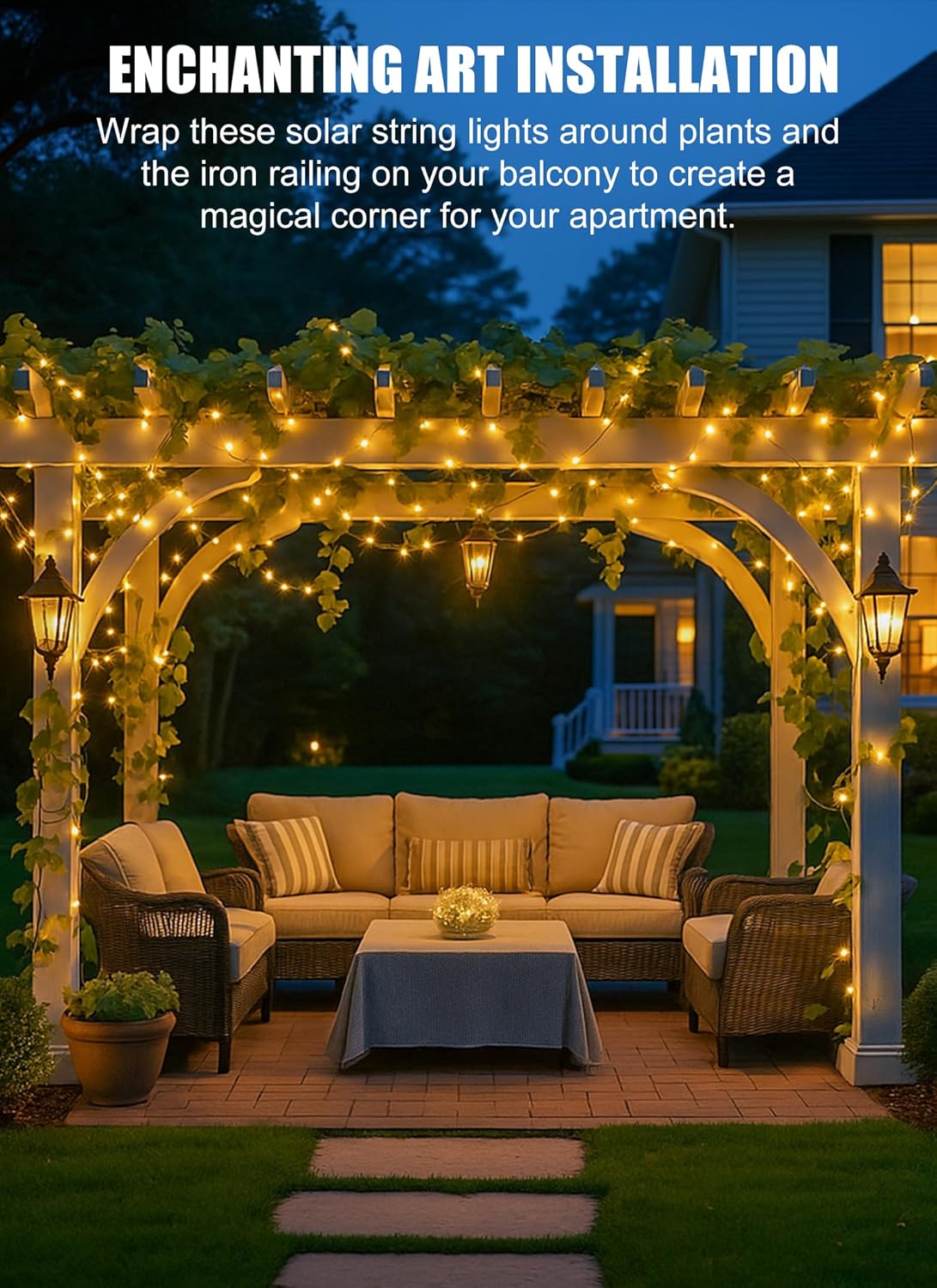 2 Packs Total 132Ft 400 LED Solar Powered Fairy String Lights with 8 Modes for Patio Christmas, Warm White
