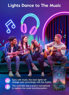 33Ft RGB LED Neon Rope Lights - App/Remote Control, IP68 Waterproof