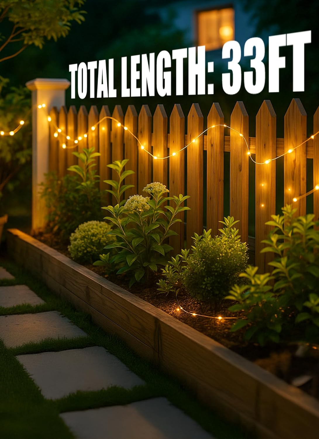 33Ft 100 LED Outdoor Solar Fairy Lights for Patio Balcony Christmas Tree, Warm White