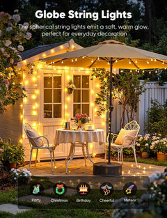66Ft 200 LED Plug in Globe Ball String Lights with Remote for Bedroom Party Decor, Warm White