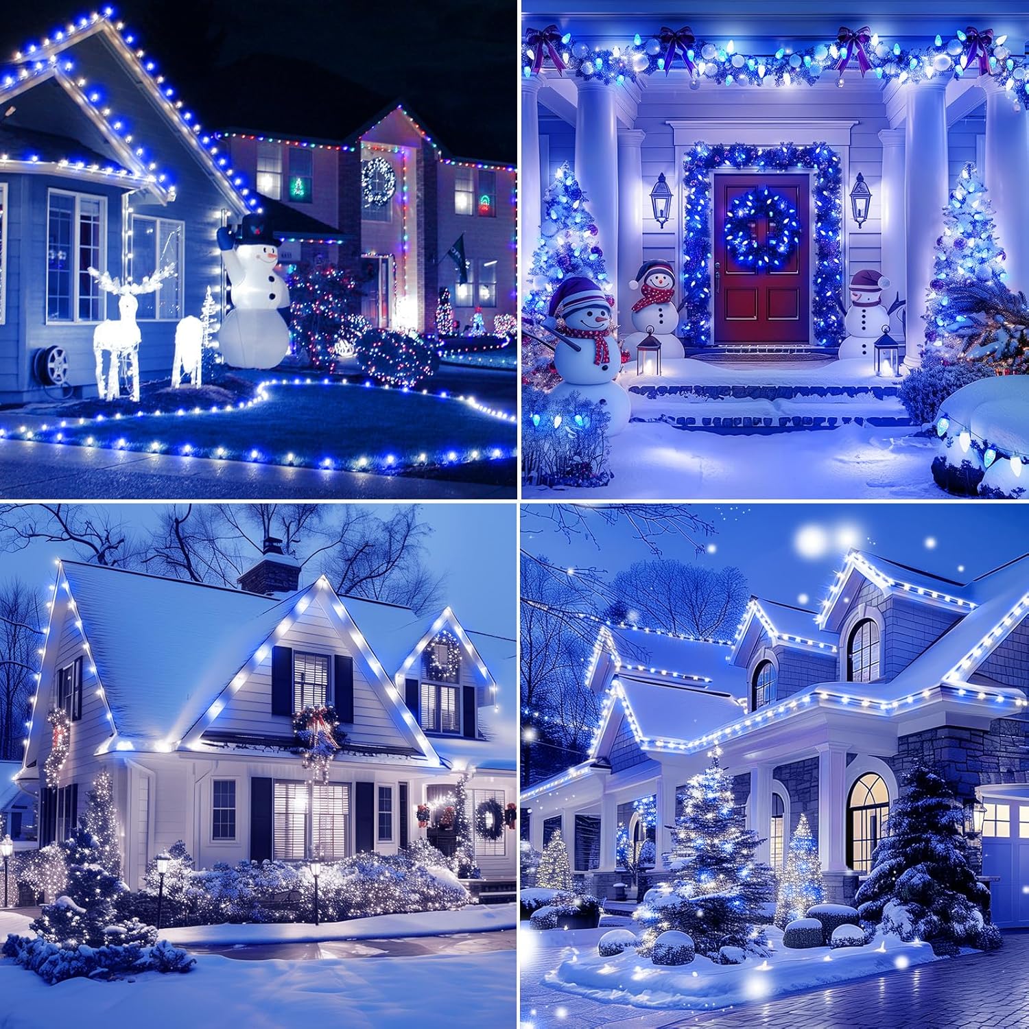 C9 LED Christmas String Lights, 66ft 100 LED Waterproof Strawberry String Lights, Plug-in Extendable Green Wire Lights, Blue and White