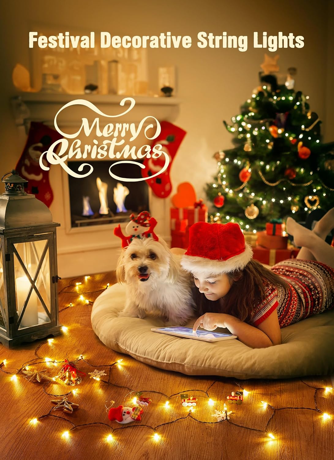 2Pack Plug in 8ft 20LED Mini String Lights for Christmas Party Holiday Xmas Decoration, Warm White