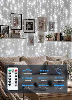 300 LED USB Powered Dimmable Window Curtain Lights with Remote, White