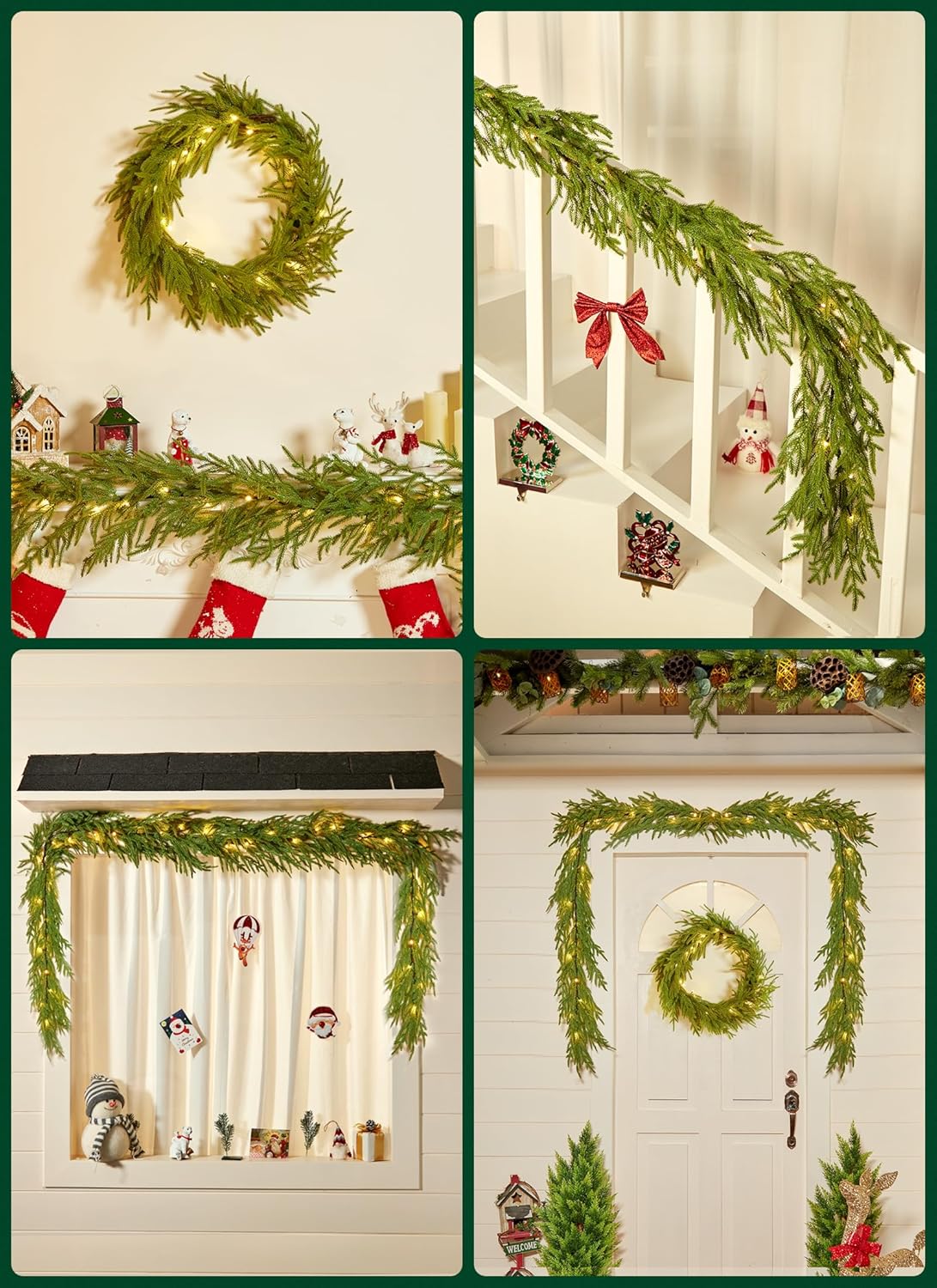 Christmas Garland with Lights, 6Ft Norfolk Pine Garlands, Battery Operated