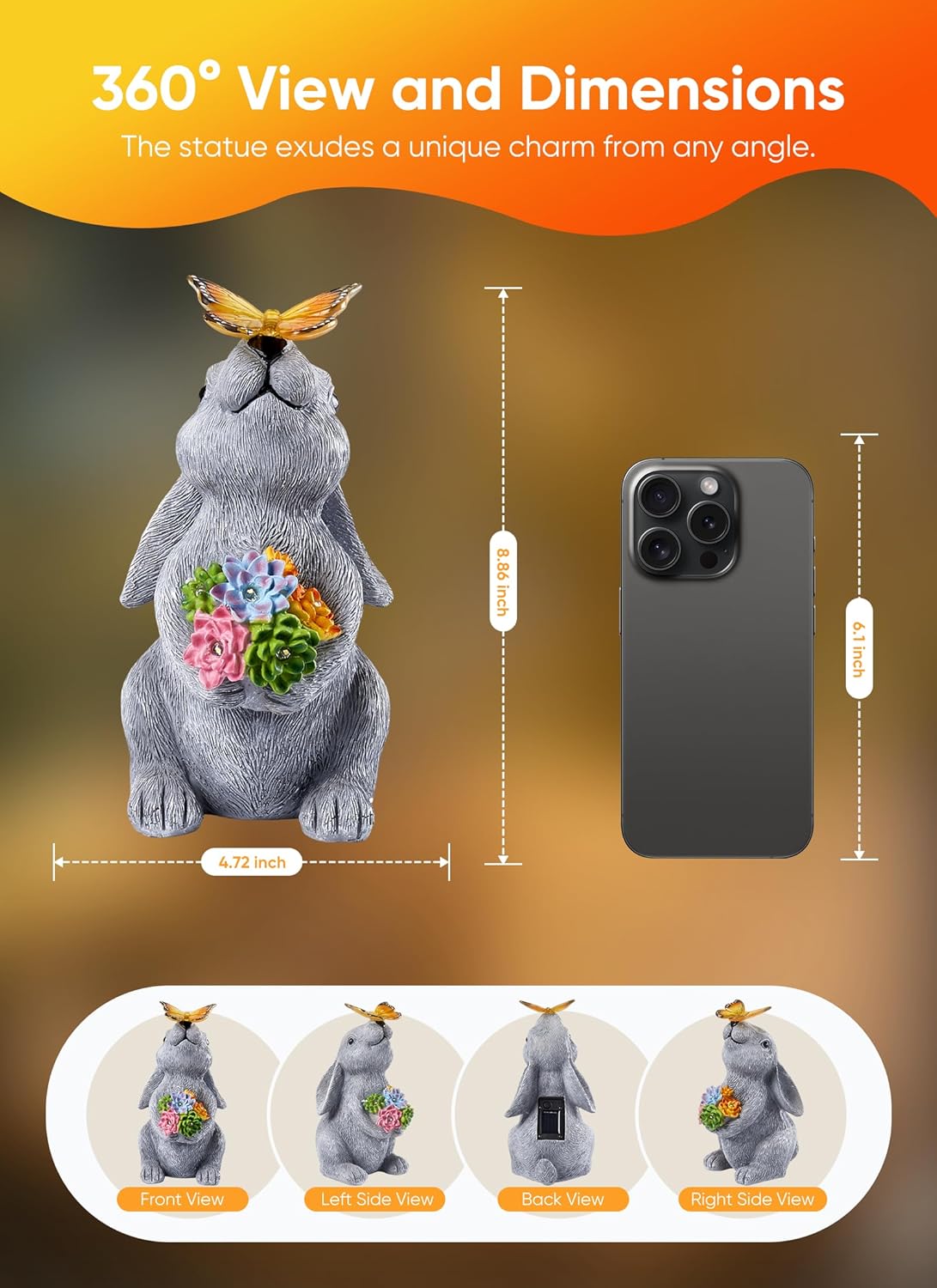 Solar Powered Rabbit Statue with Butterfly Flowers Lights for Garden Backyard Decor
