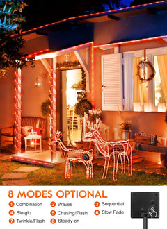 39FT 100LED Solar Rope Lights for Halloween Haunted House Party, 8 Modes, Orange