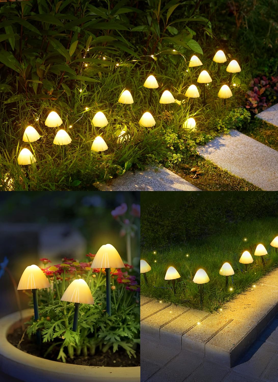 20 LED 32.8FT Solar Powered Mushroom String Lights for Garden Yard Fence Patio