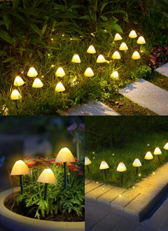 20 LED 32.8FT Solar Powered Mushroom String Lights for Garden Yard Fence Patio