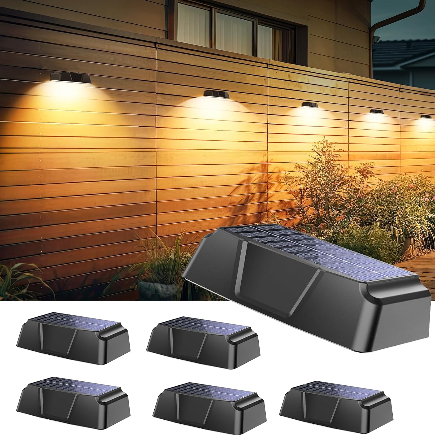 6 Pack Solar Powered Warm White & Cool White & 7 RGB Colors Fence Deck Lights for Patio Porch Garden