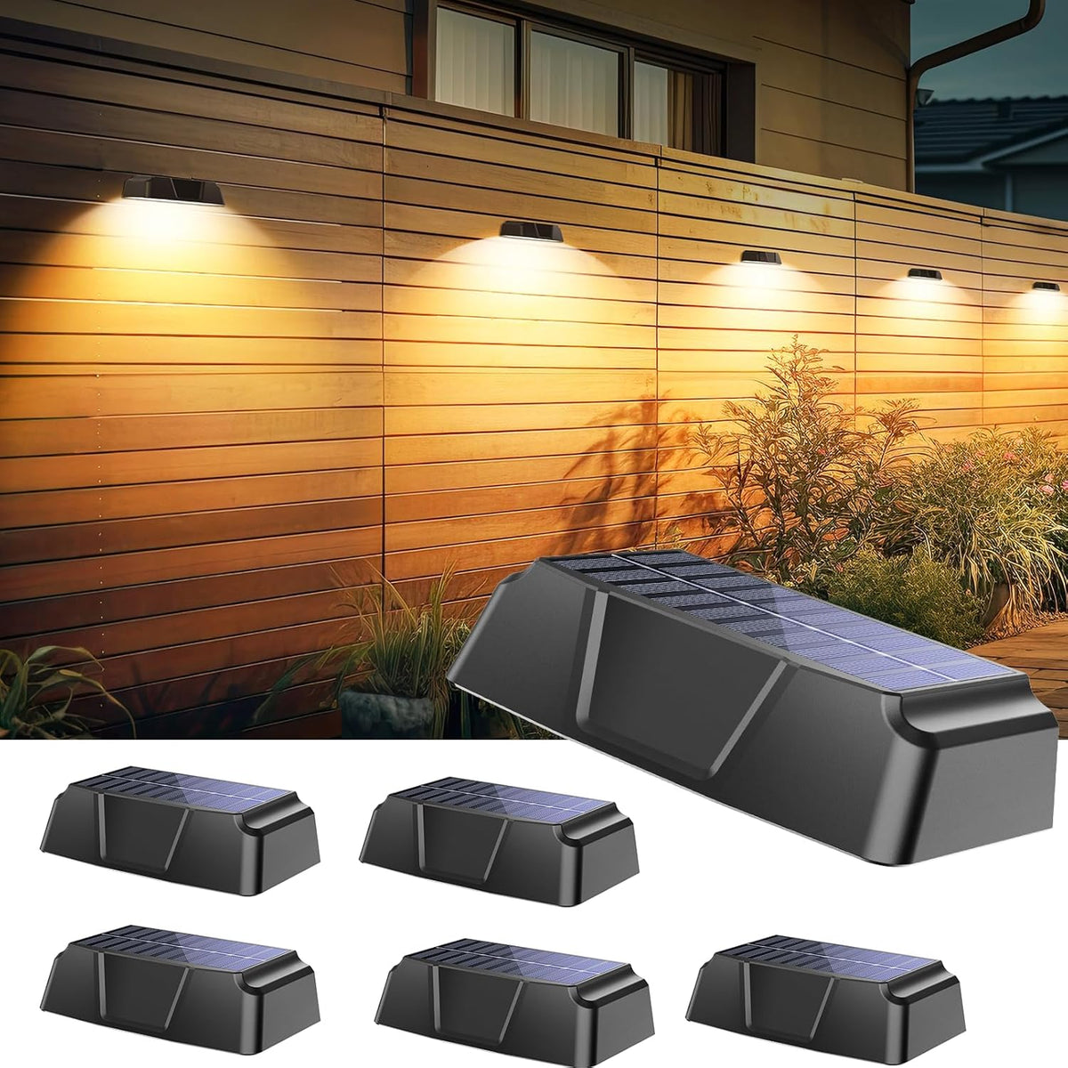 6 Pack Solar Powered Warm White & Cool White & 7 RGB Colors Fence Deck Lights for Patio Porch Garden