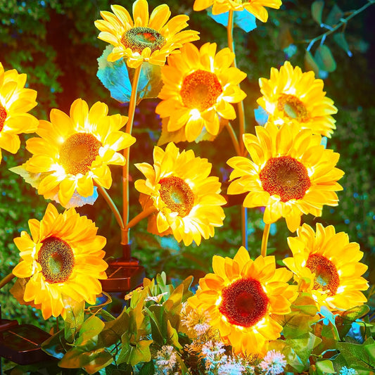 4 Pack Realistic Sunflowers Solar Powered Garden Pathway Lights for Yard & Patio Decorations