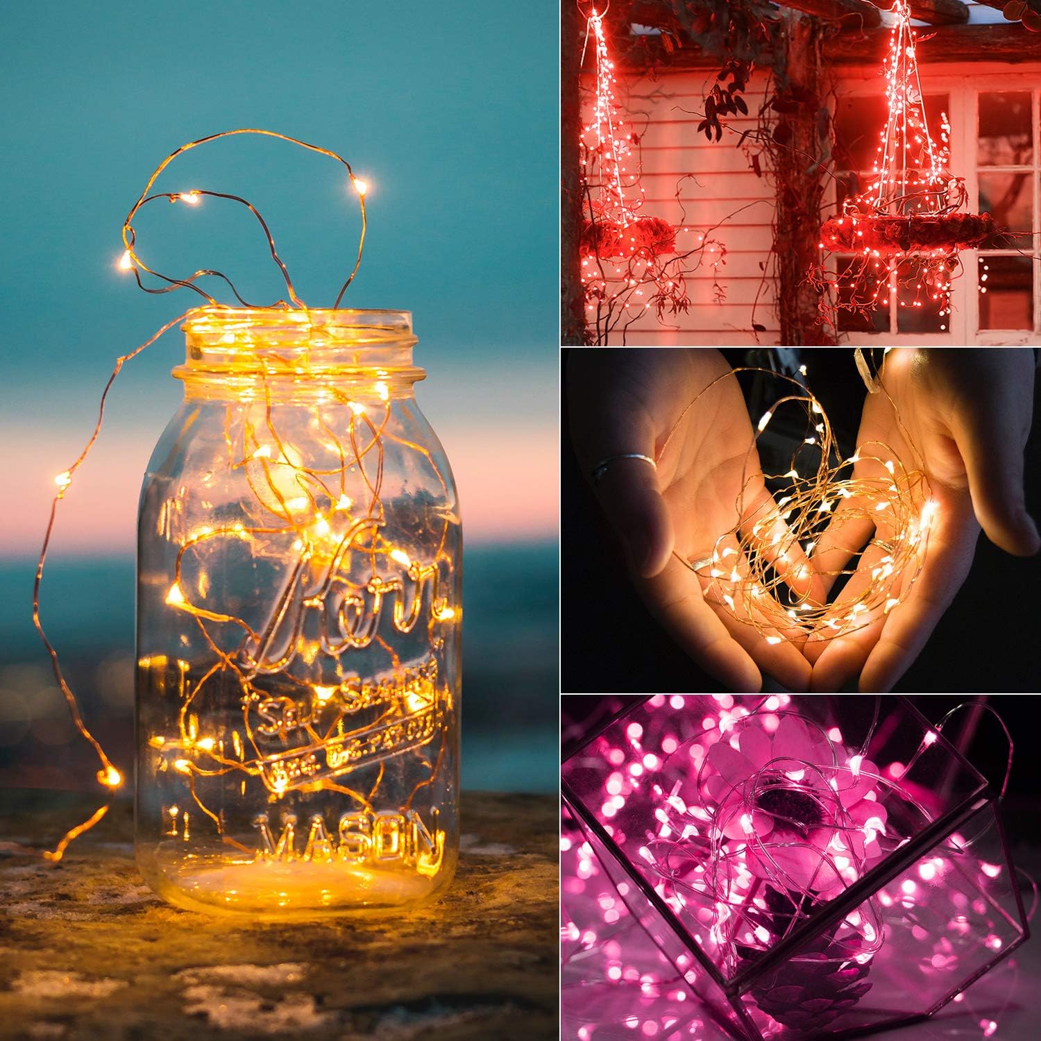 12 Pack 7FT 20 LED Battery Operated Silver Wire Firefly Starry Moon Lights for DIY Crafts, 6 Colors