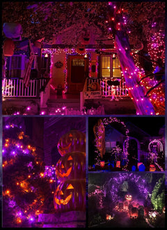 Outdoor Halloween Lights - 33 Feet, 100 LED Orange and Purple String Lights