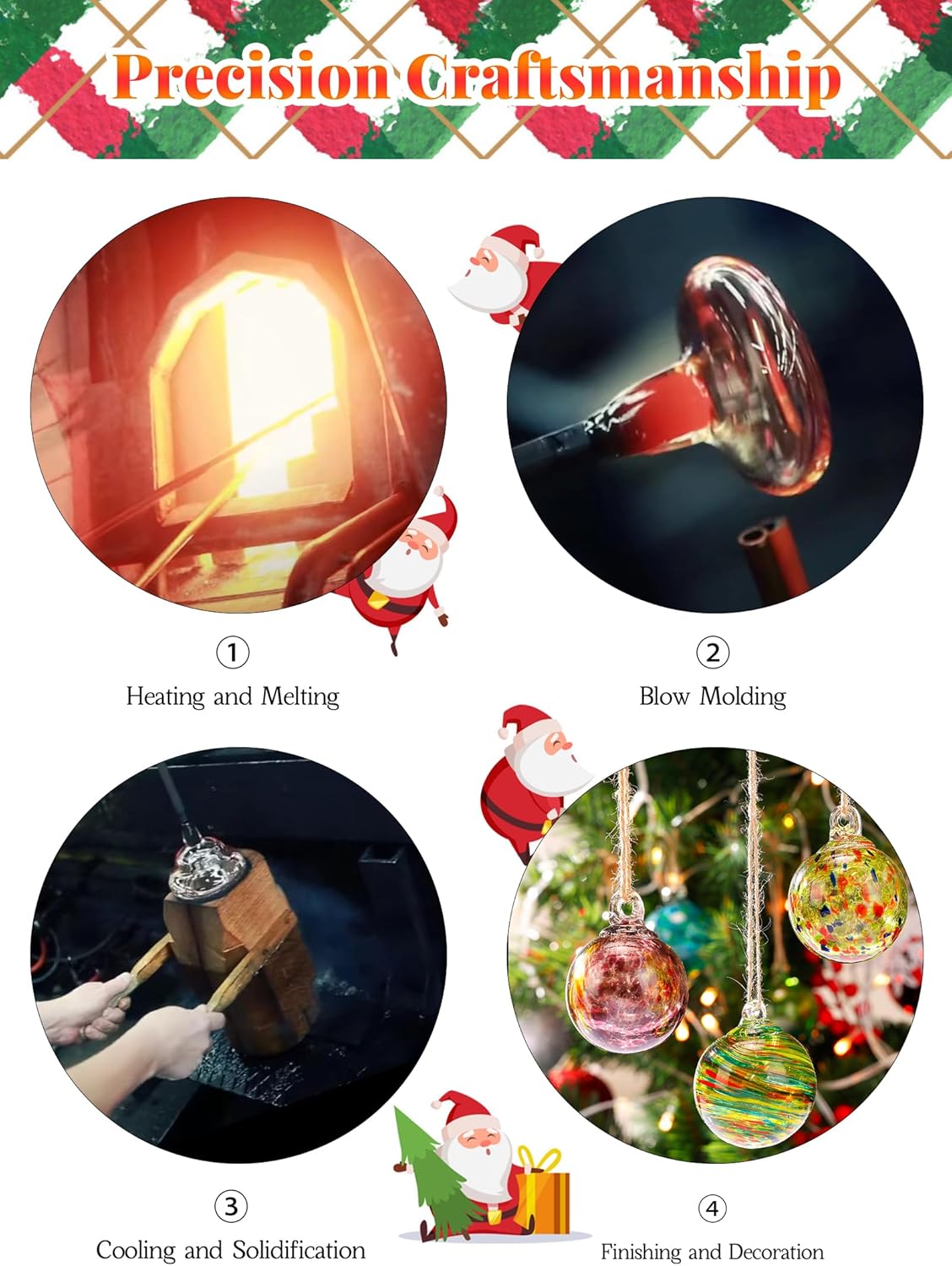 Handcrafted Glass Christmas Ornaments - 6 Pack Vintage Decorations for Tree and Gifts