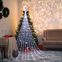 344 LED Waterfall Christmas Tree Lights with 11" Topper Iron Star, Pure White