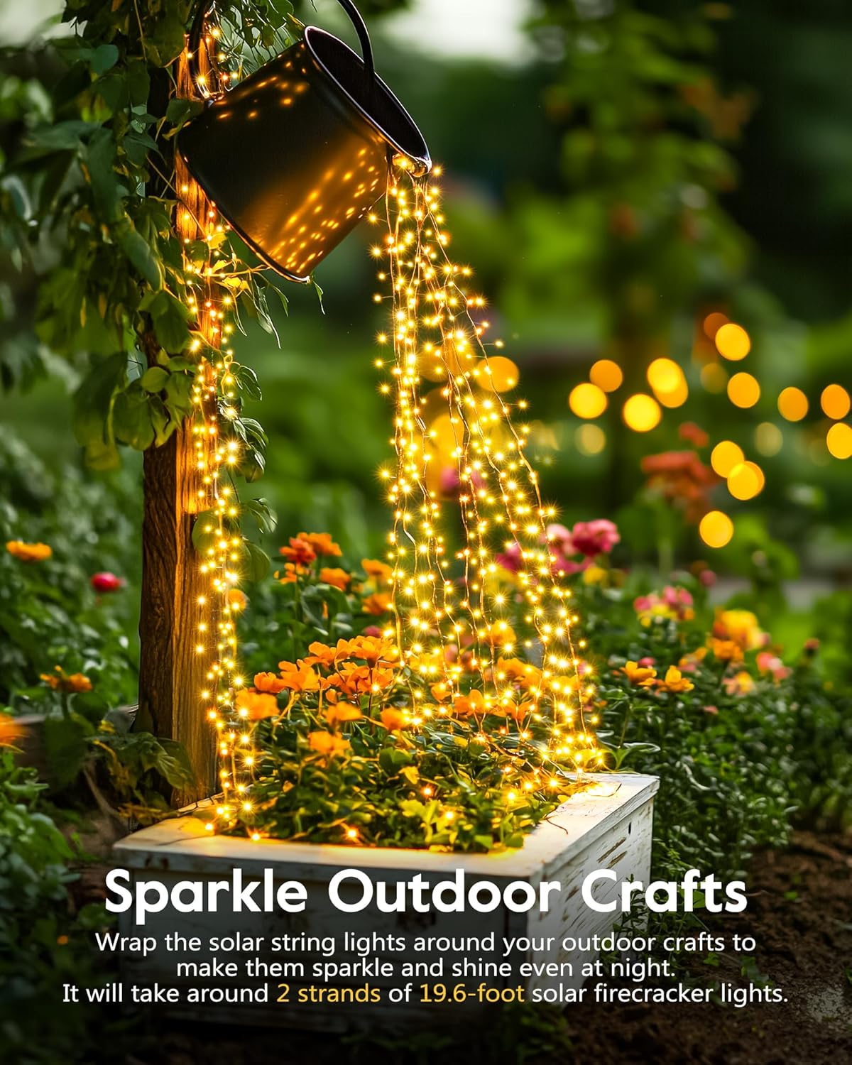 9.8ft Solar String Lights with 8 Modes, Waterproof & Warm White