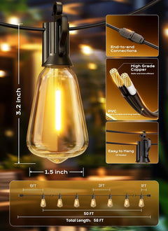 75FT 22+2 Shatterproof Edison LED Lights Outdoor IP65 Waterproof Lights for Backyard Porch Deck